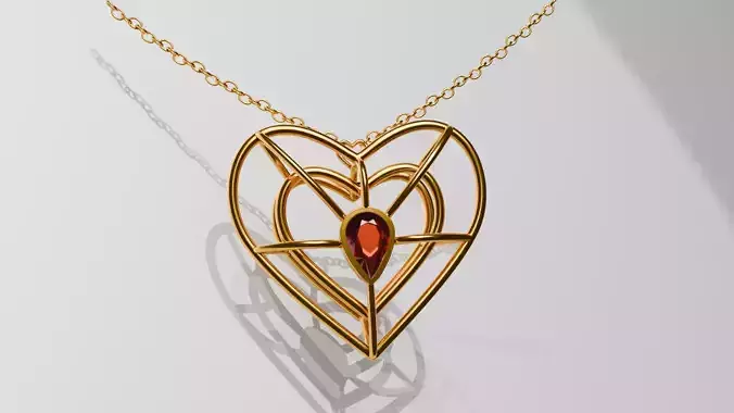Heart Shaped Gold Necklace with Red Gem