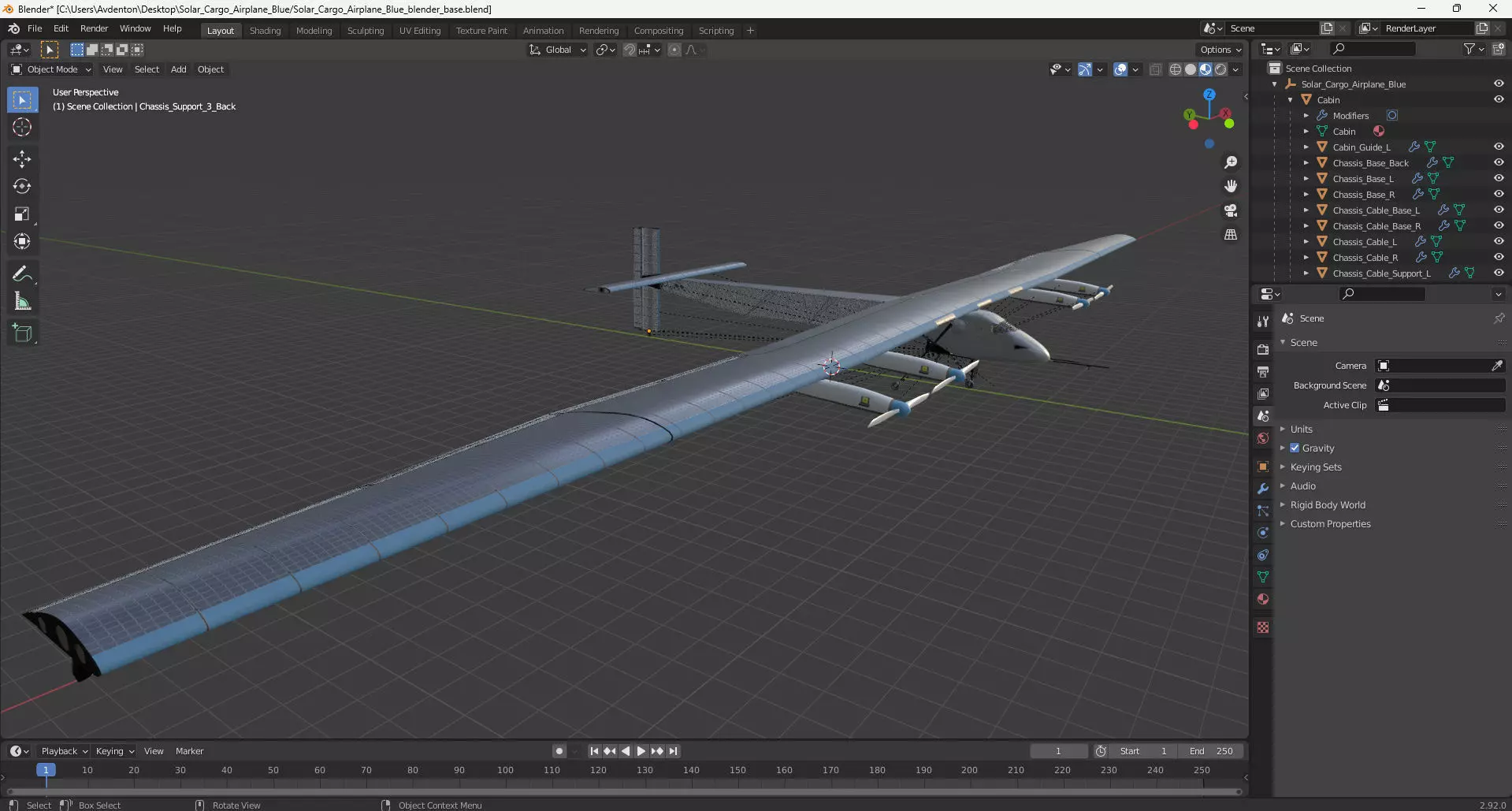 Solar Cargo Airplane Blue 3D model_28