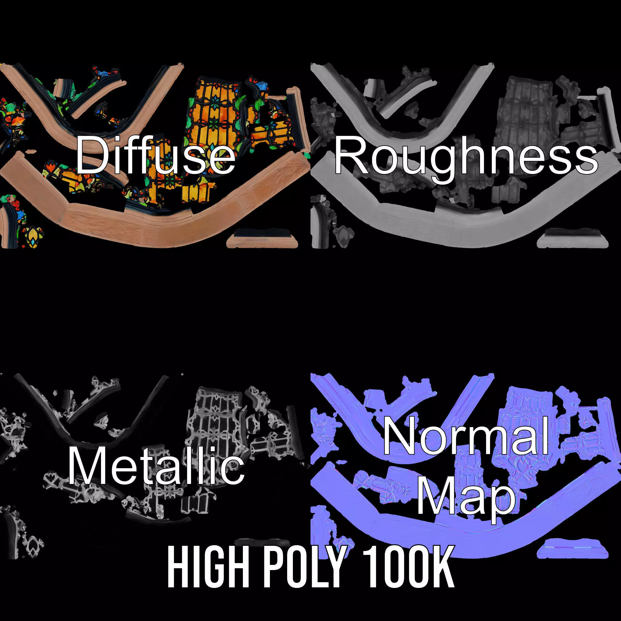 Elegant Stained Glass Window model pack Low-poly 3D model_3