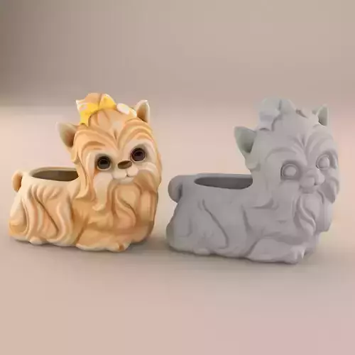 Yorkie Dog Lover Planter Candy Dish 3D Model STL