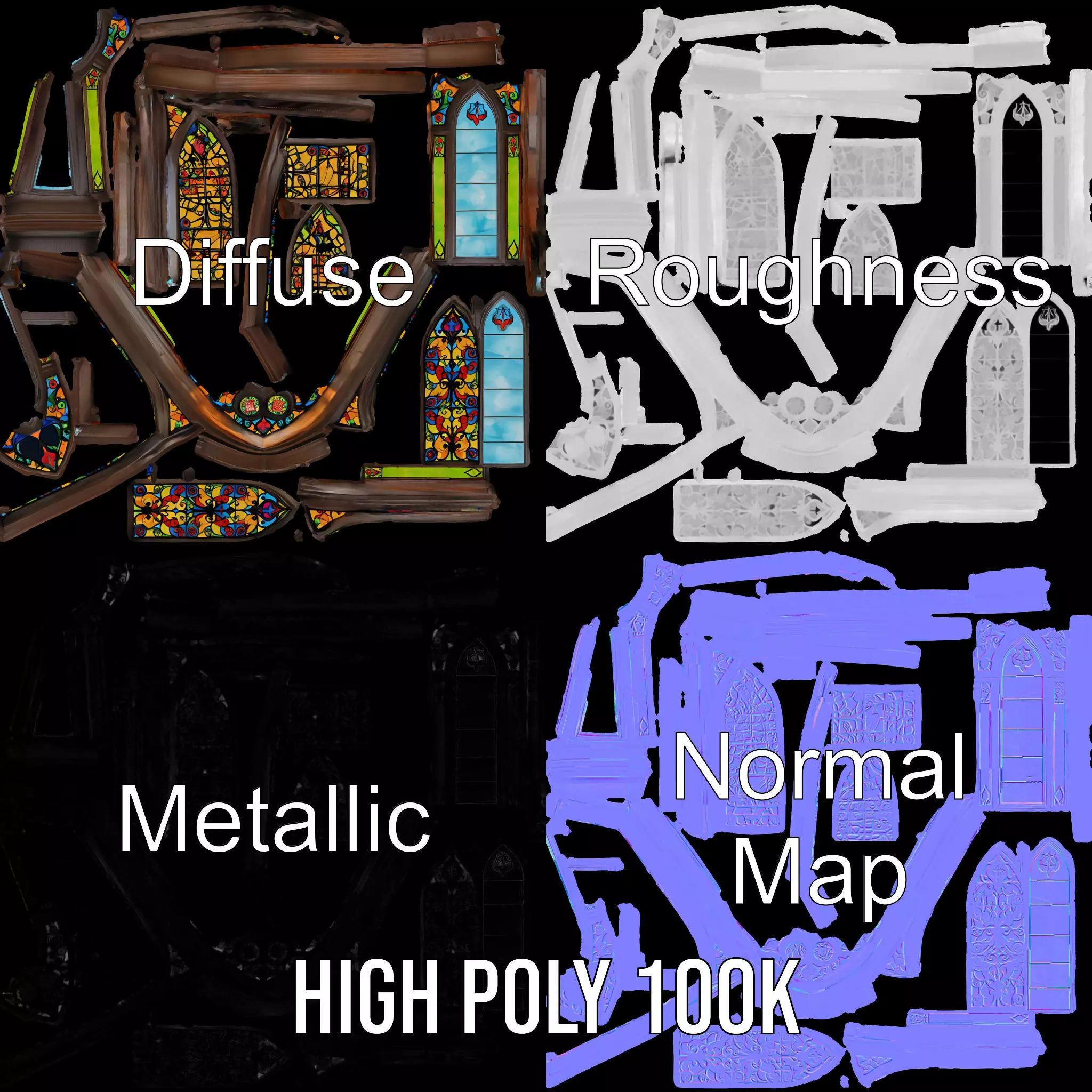 Gothic Stained Glass model pack Low-poly 3D model_3