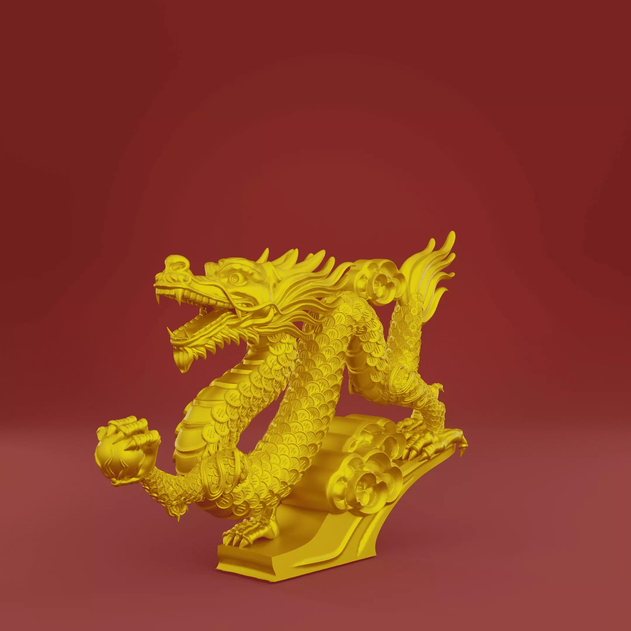 Chinese Dragon 3D Model  Golden Dragon Statue STL OBJ 3D model_1