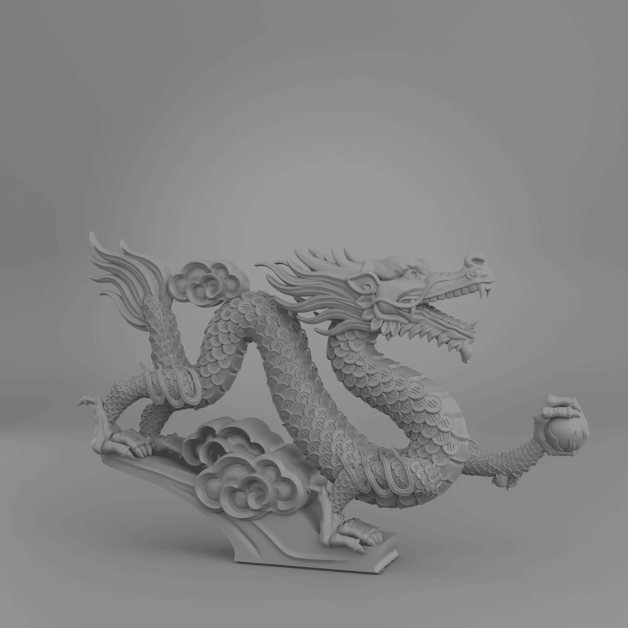 Chinese Dragon 3D Model  Golden Dragon Statue STL OBJ 3D model_2