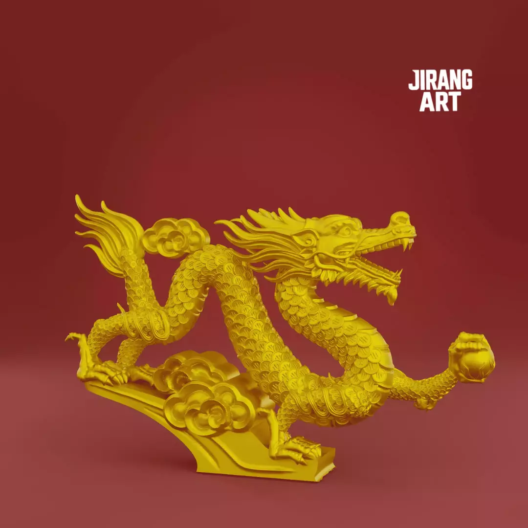 Chinese Dragon 3D Model Golden Dragon Statue STL OBJ 3D print model