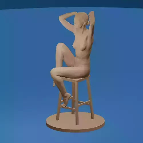 Nude Woman on a Stool Artistic 3D Figure