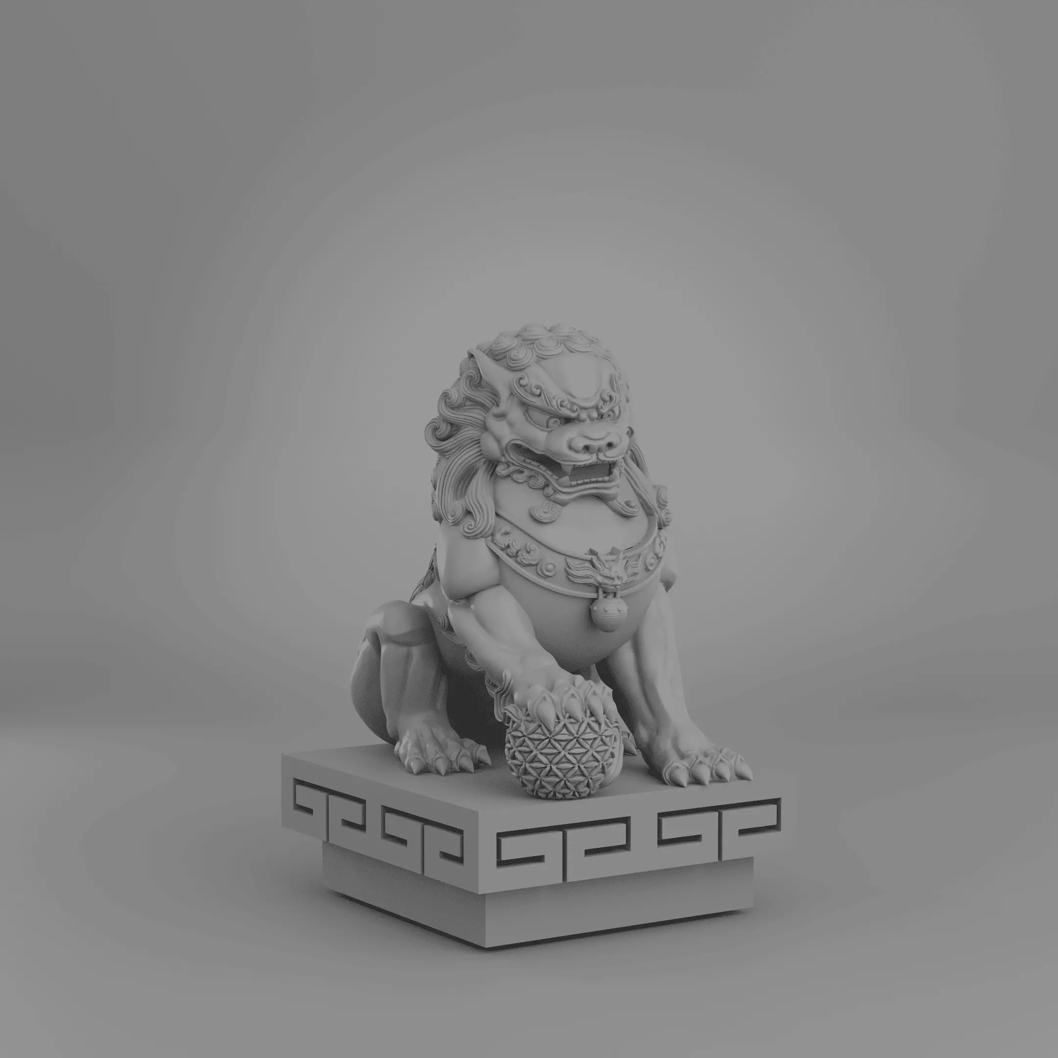 Chinese Guardian Lion 3D Model Foo Dog Statue STL OBJ 3D model_2