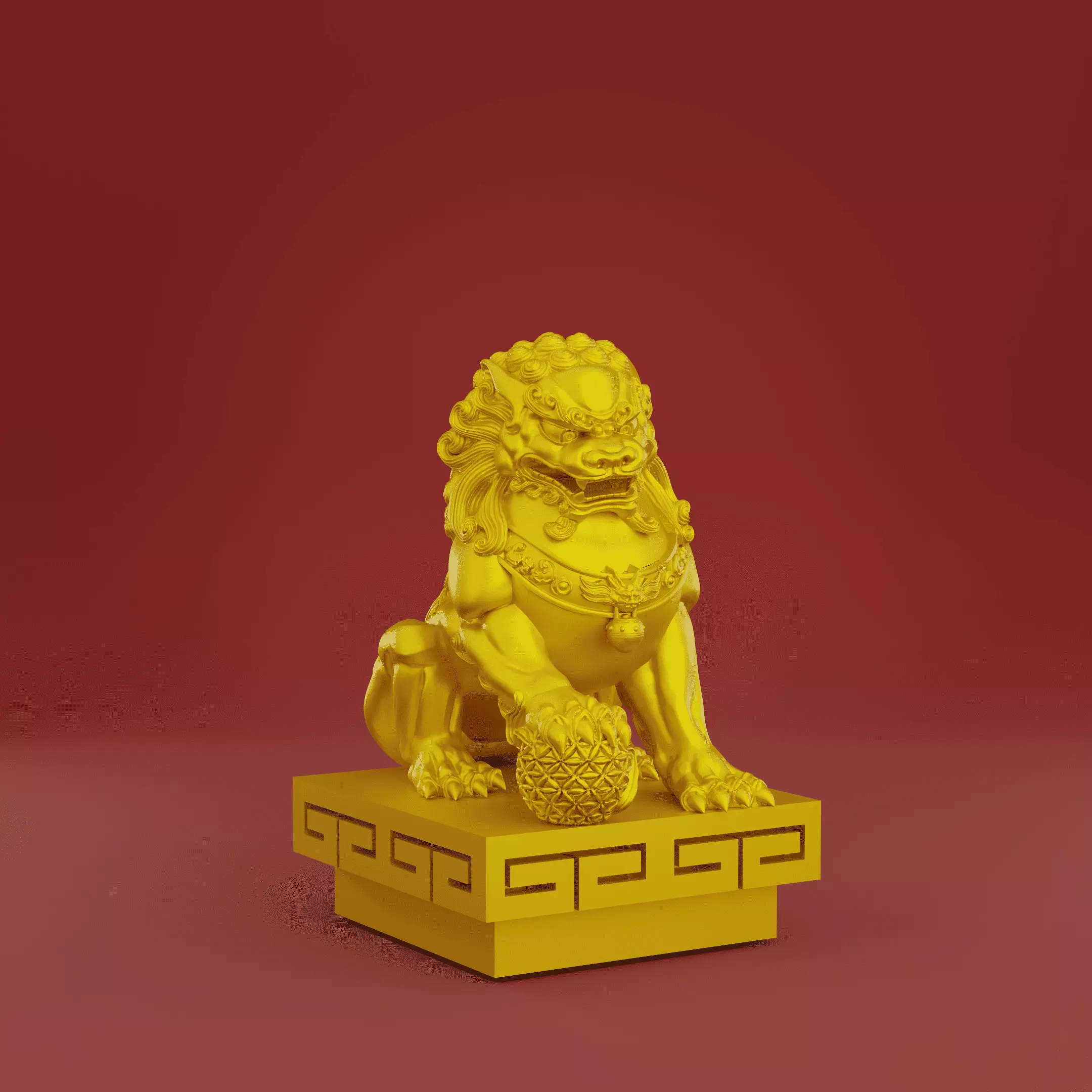Chinese Guardian Lion 3D Model Foo Dog Statue STL OBJ 3D model_0