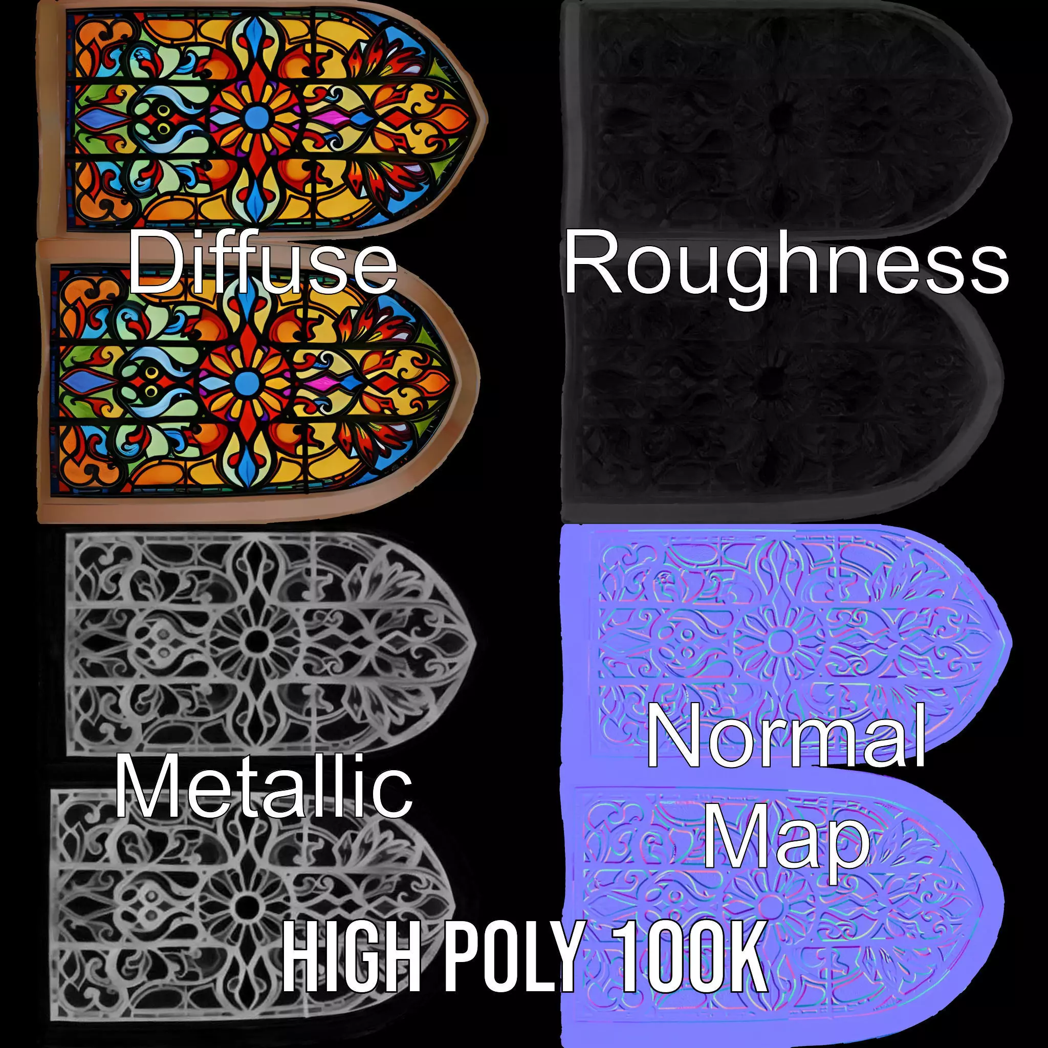 Colorful Gothic Window model pack Low-poly 3D model_3