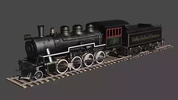 Steam Locomotive Train Low Poly 3D Model