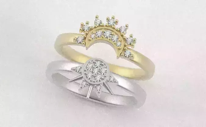 Ring of Sun and Moonlight - Sun and Moon Ring 3D print model