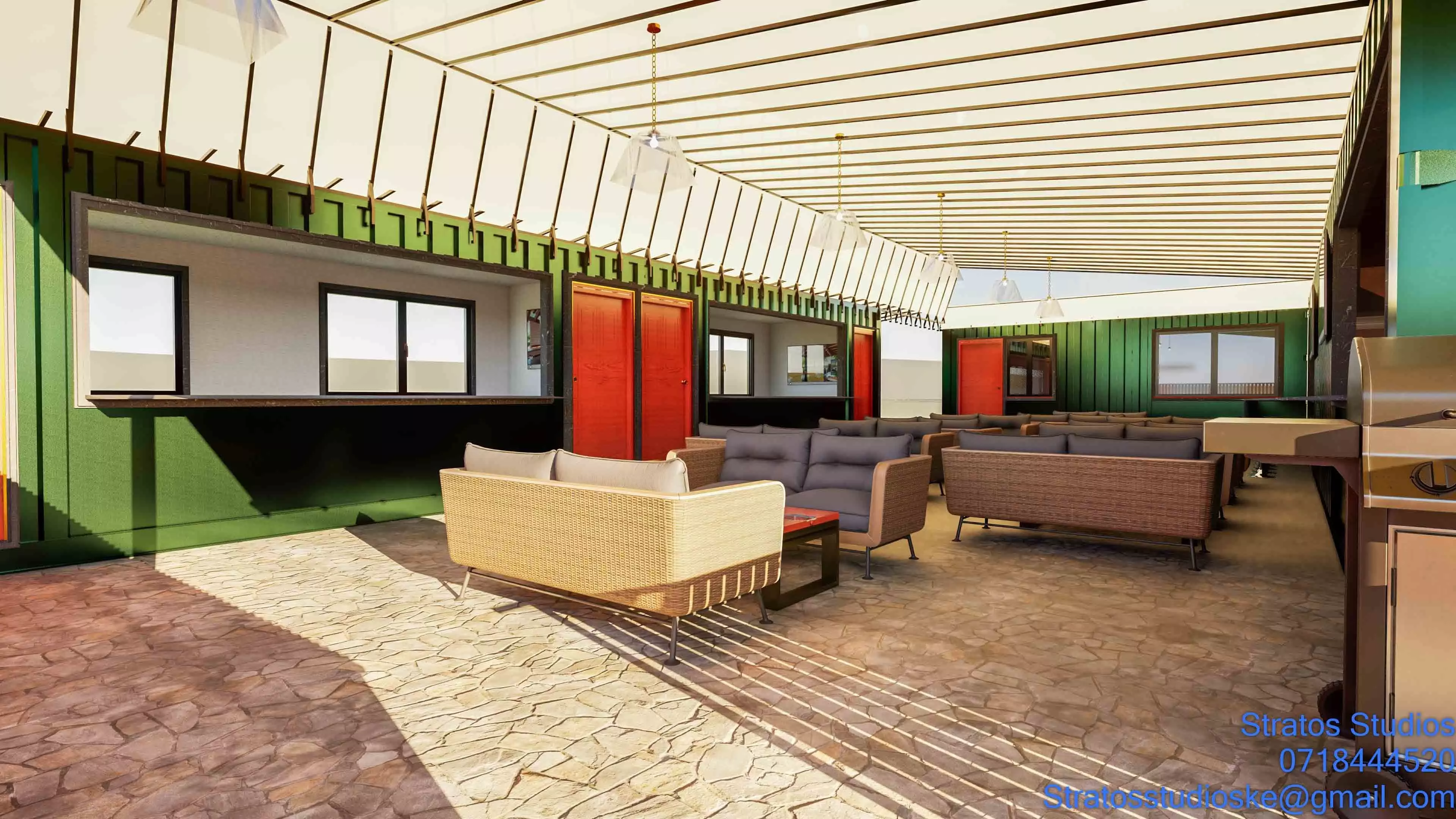 Container House Bar Low-poly 3D model_0