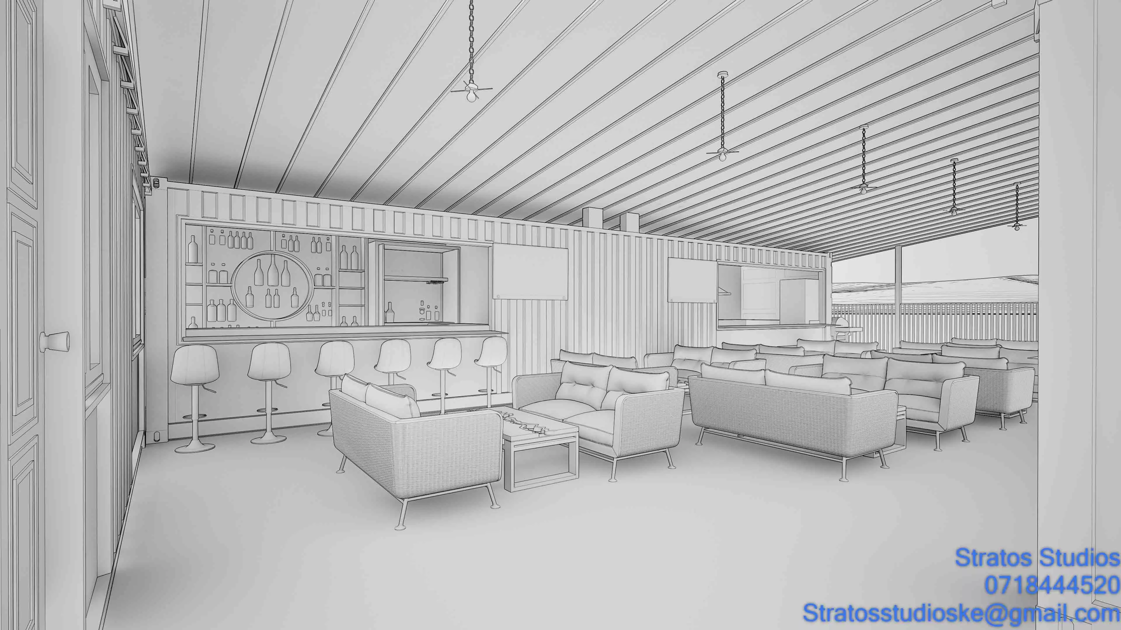 Container House Bar Low-poly 3D model_14