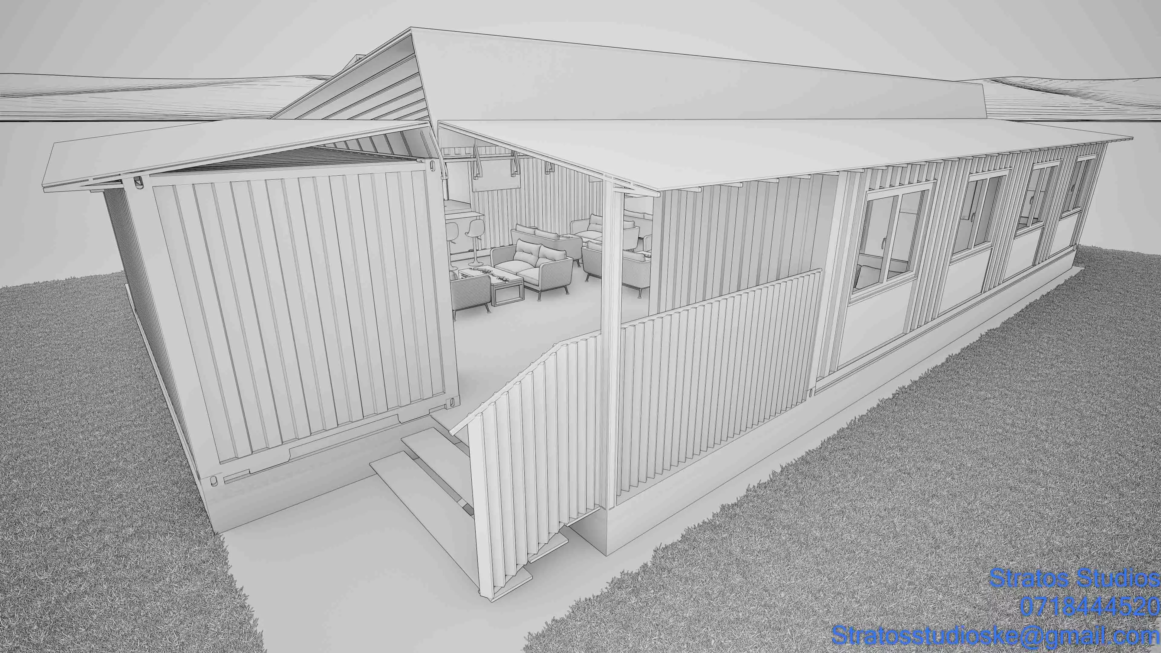 Container House Bar Low-poly 3D model_10