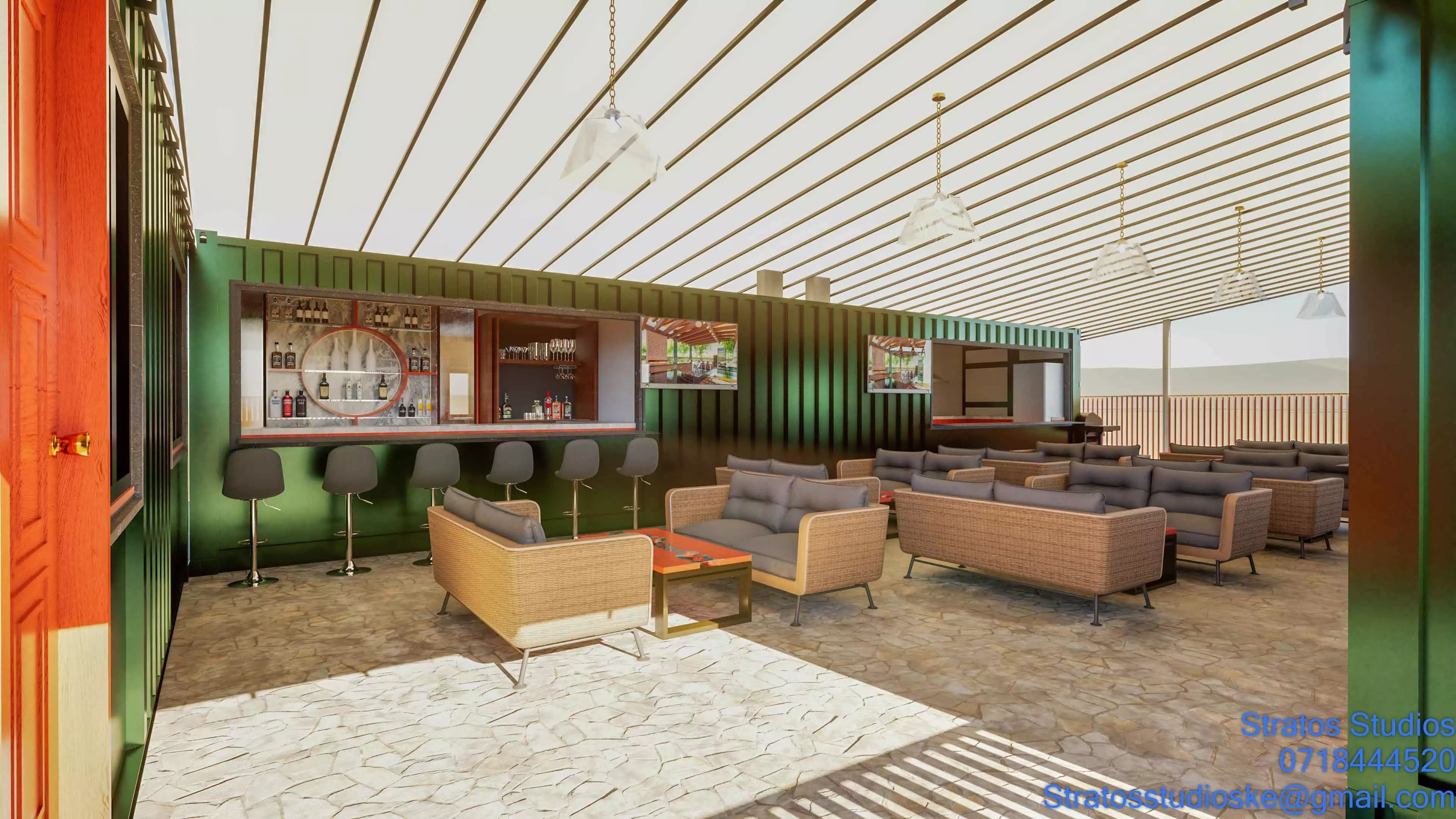 Container House Bar Low-poly 3D model_2