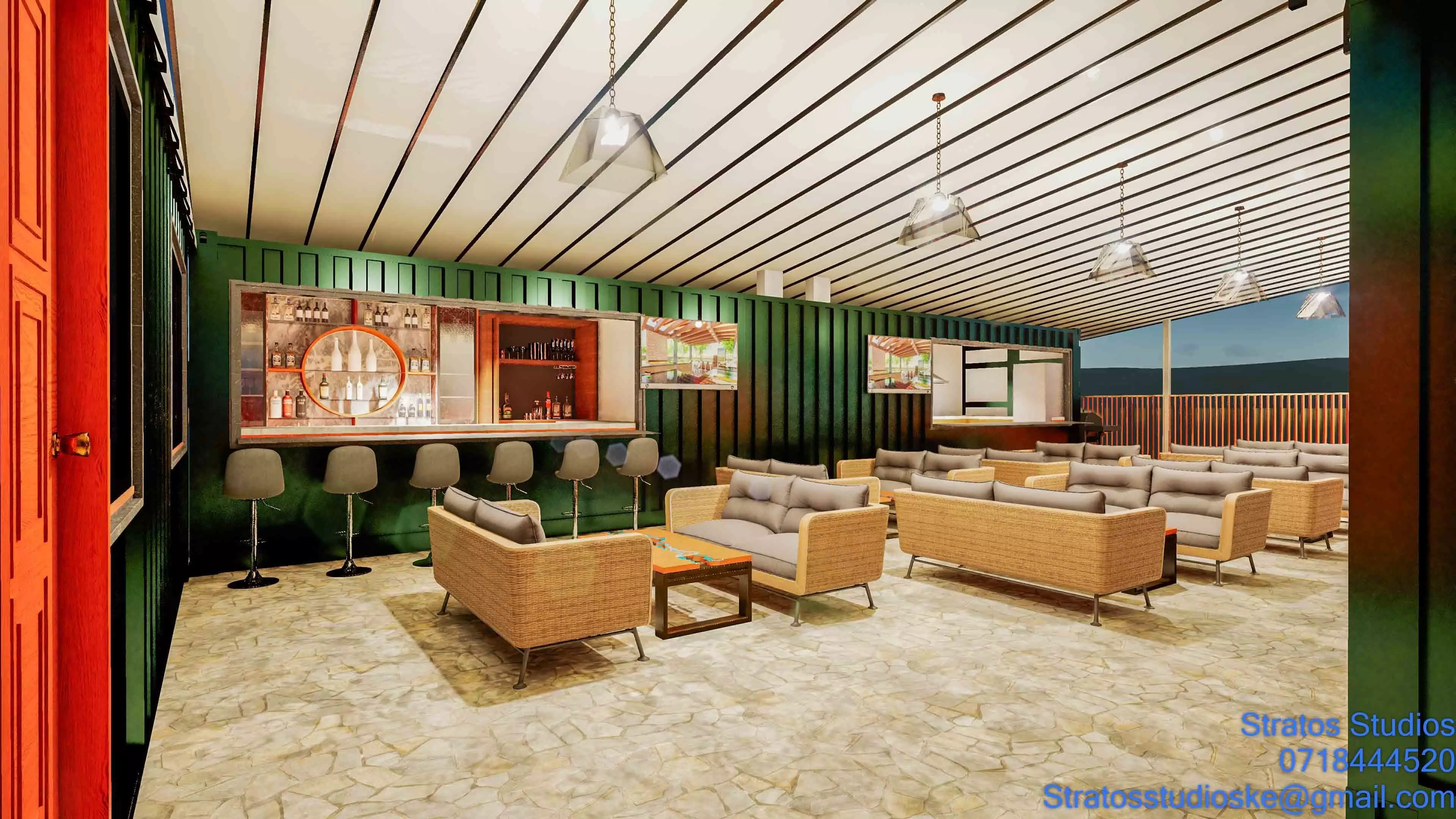 Container House Bar Low-poly 3D model_7