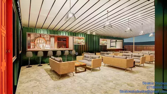 Container House Bar Low-poly 3D model 7