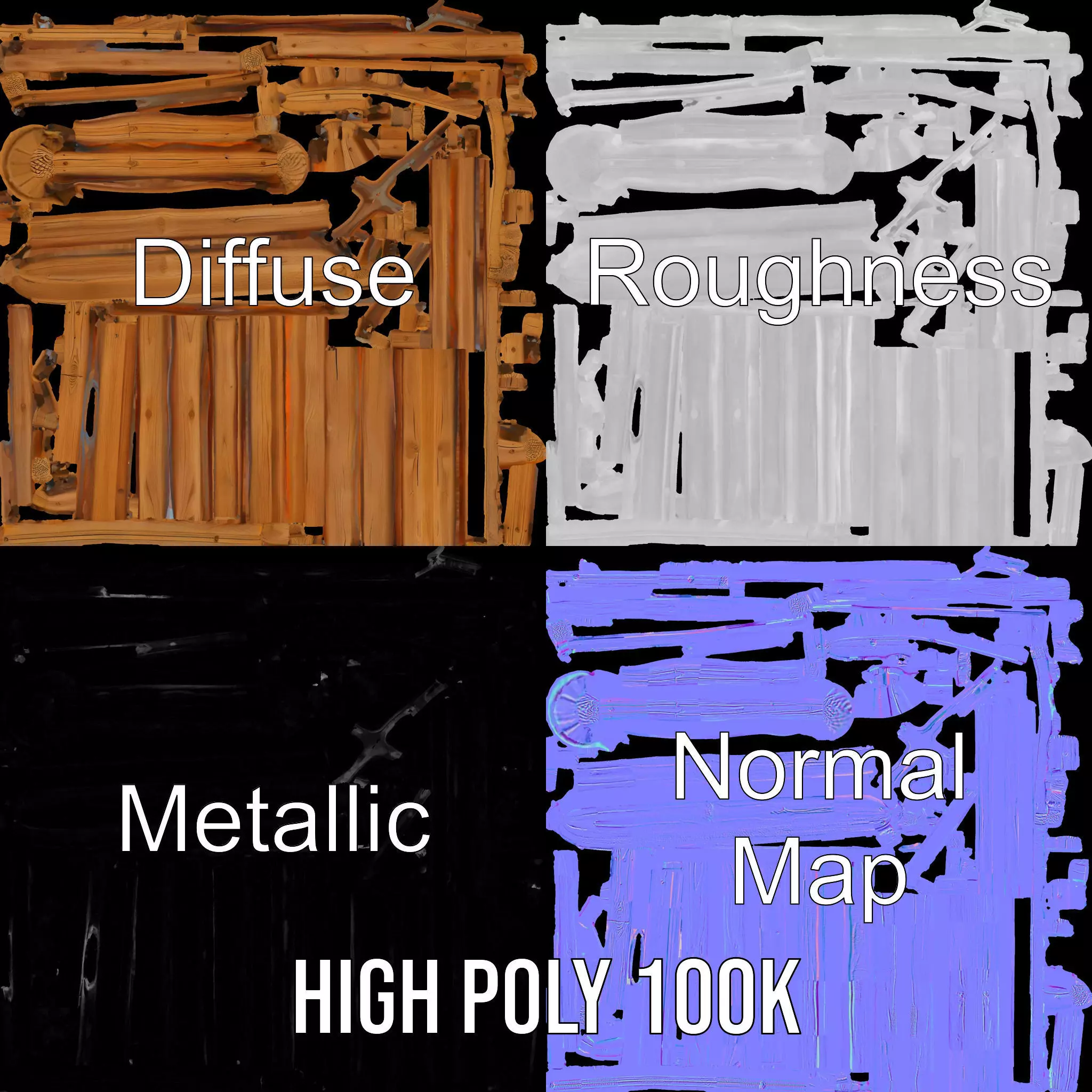 Rustic Wooden Fence model pack Low-poly 3D model_3