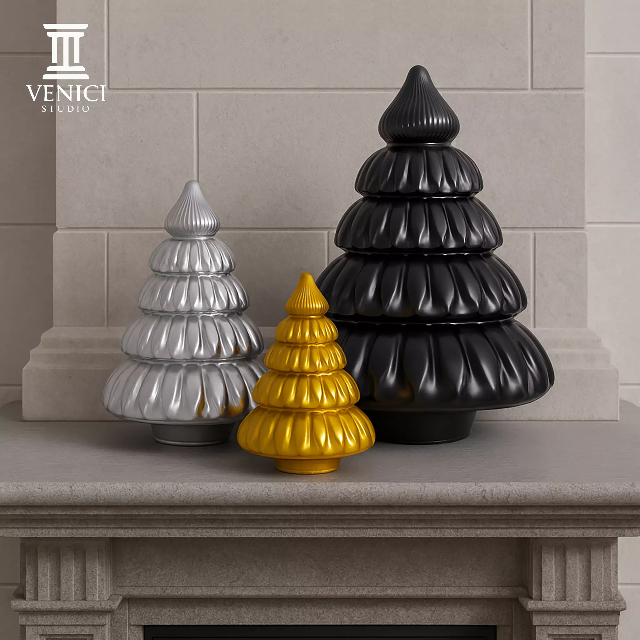 Puffy Christmas Tree Set STL - Print in Place 3D print model_0
