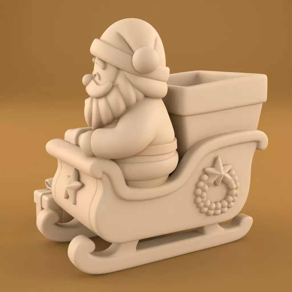 Cute Santa Sleigh Planter Christmas Decor Organizer STL 3D print model_2