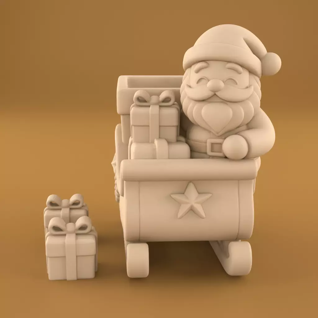 Cute Santa Sleigh Planter Christmas Decor Organizer STL 3D print model_1