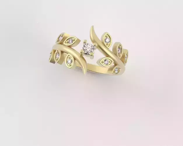 Solitaire Ring with Intertwined Leaf Branches and open
