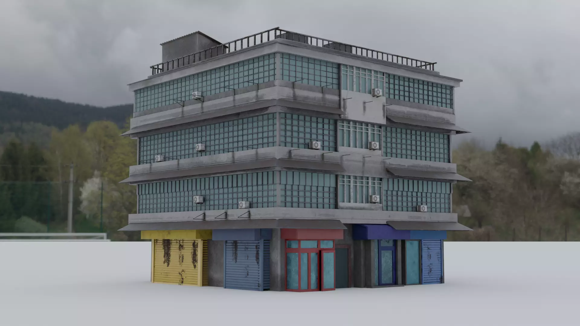 Street Building Free low-poly 3D model_5