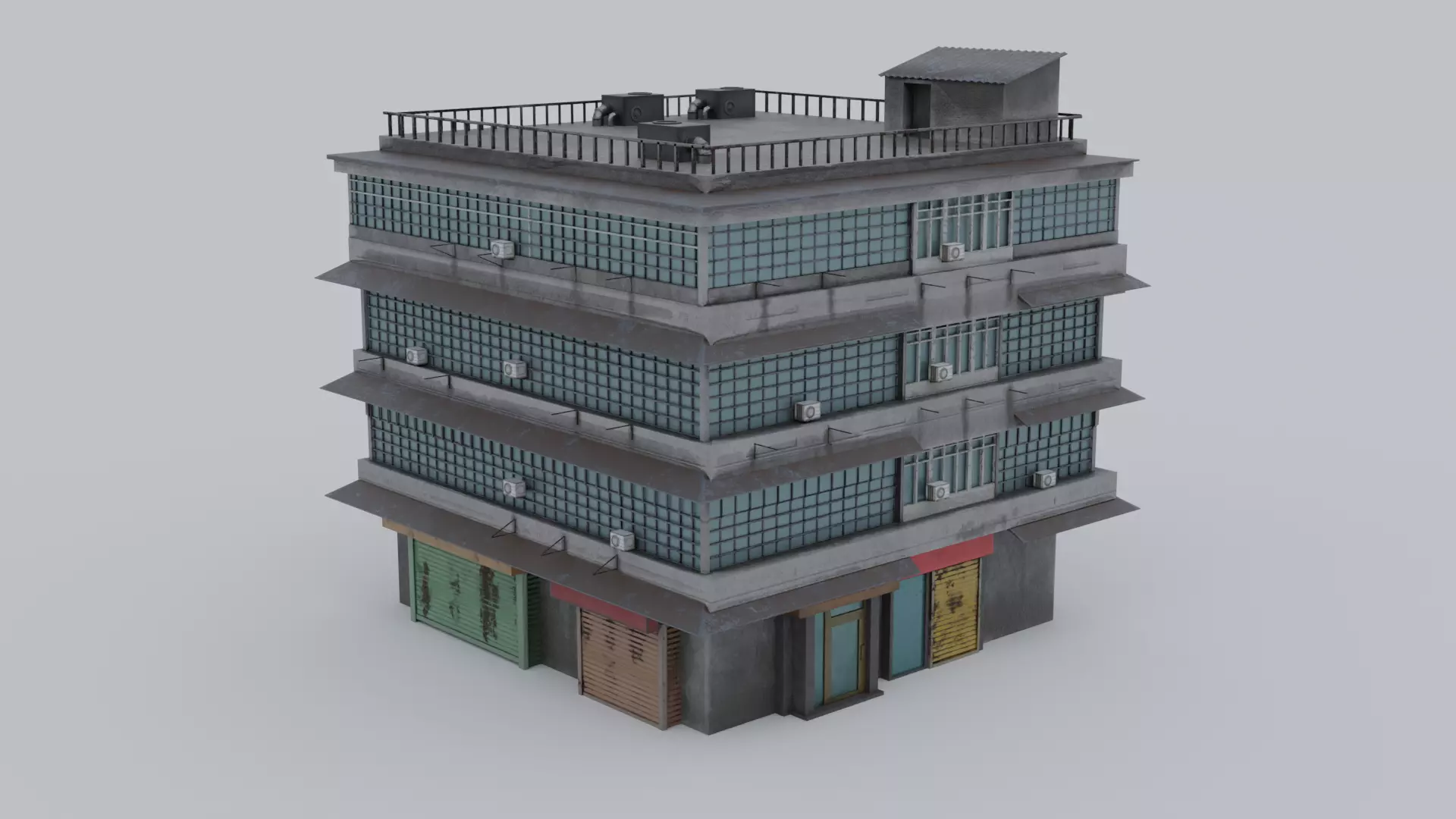 Street Building Free low-poly 3D model_1