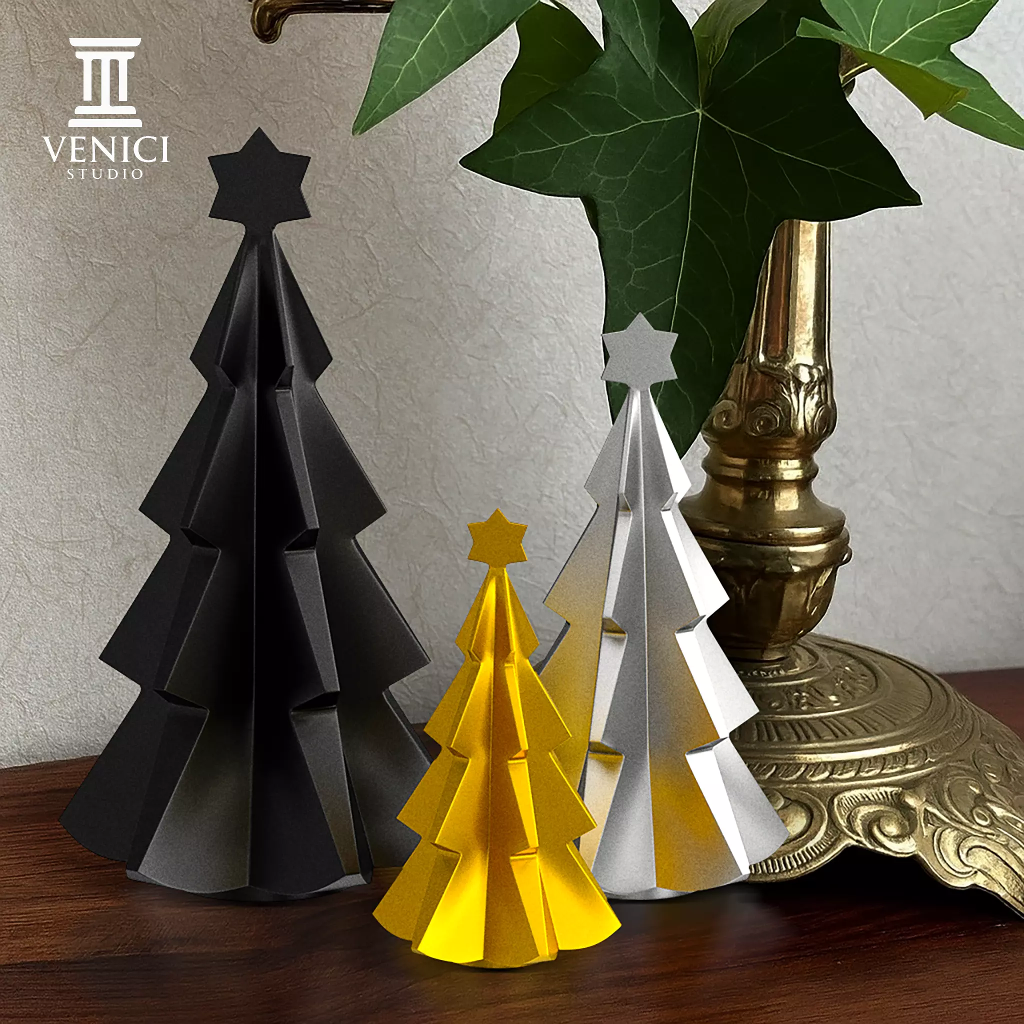 Minimalist Gold Christmas Tree STL - Print in Place 3D print model_0