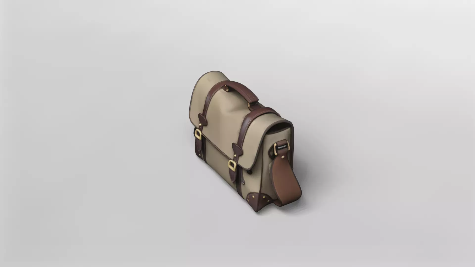 Classic Leather and Canvas Messenger Bag 3D Model 3D model_2