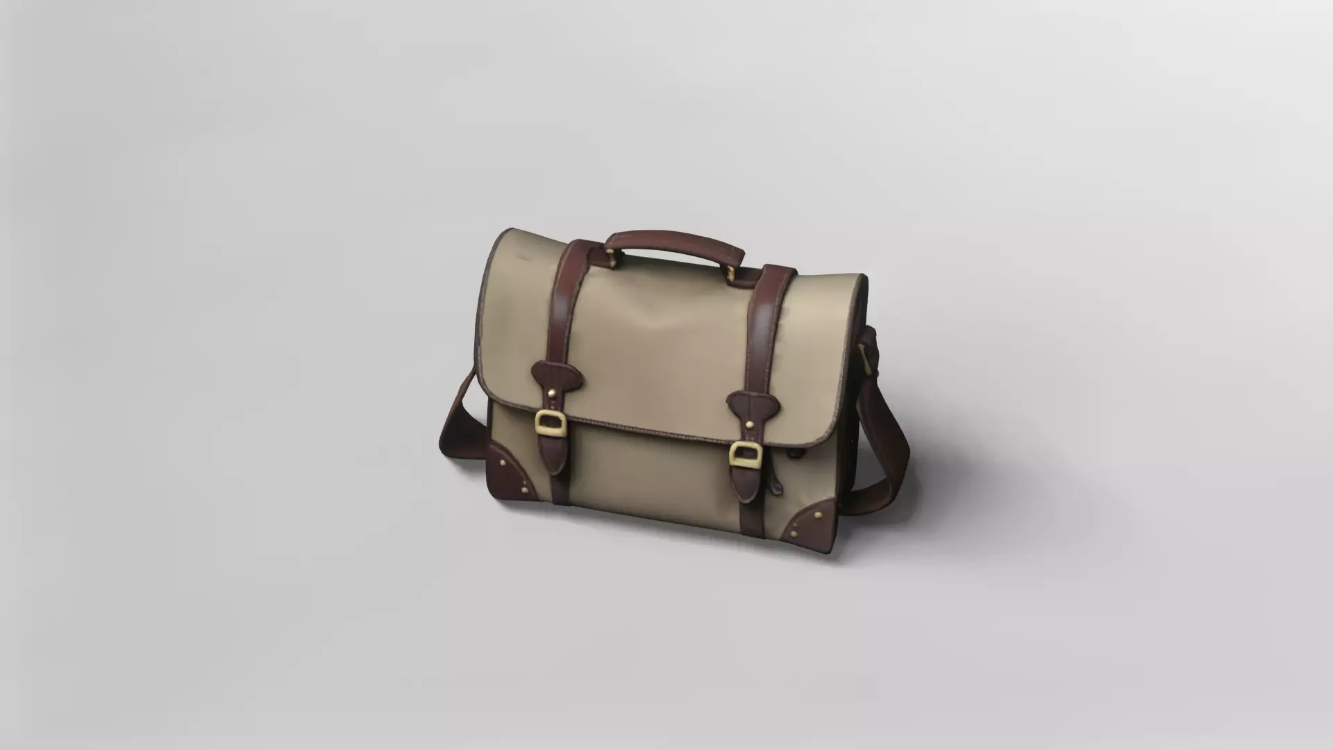 Classic Leather and Canvas Messenger Bag 3D Model 3D model_1