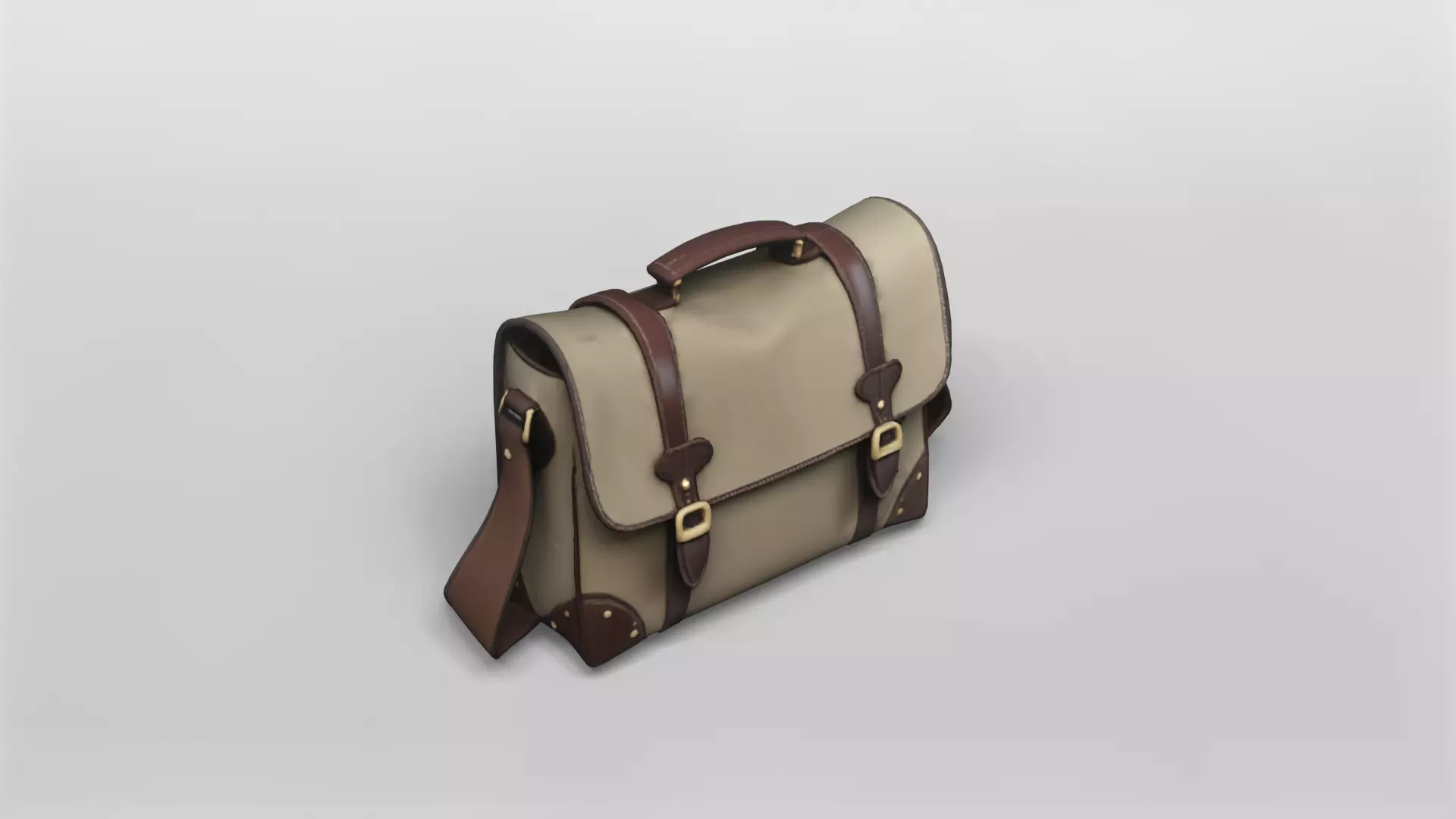 Classic Leather and Canvas Messenger Bag 3D Model 3D model_0