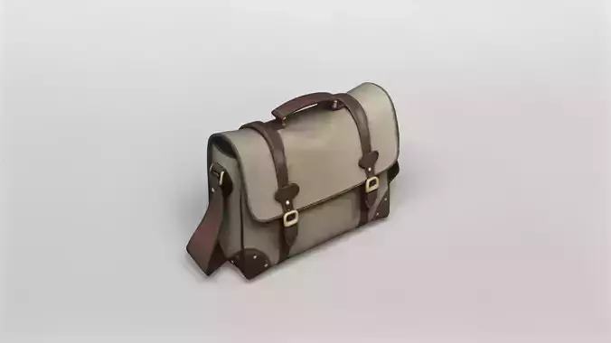 Classic Leather and Canvas Messenger Bag 3D Model