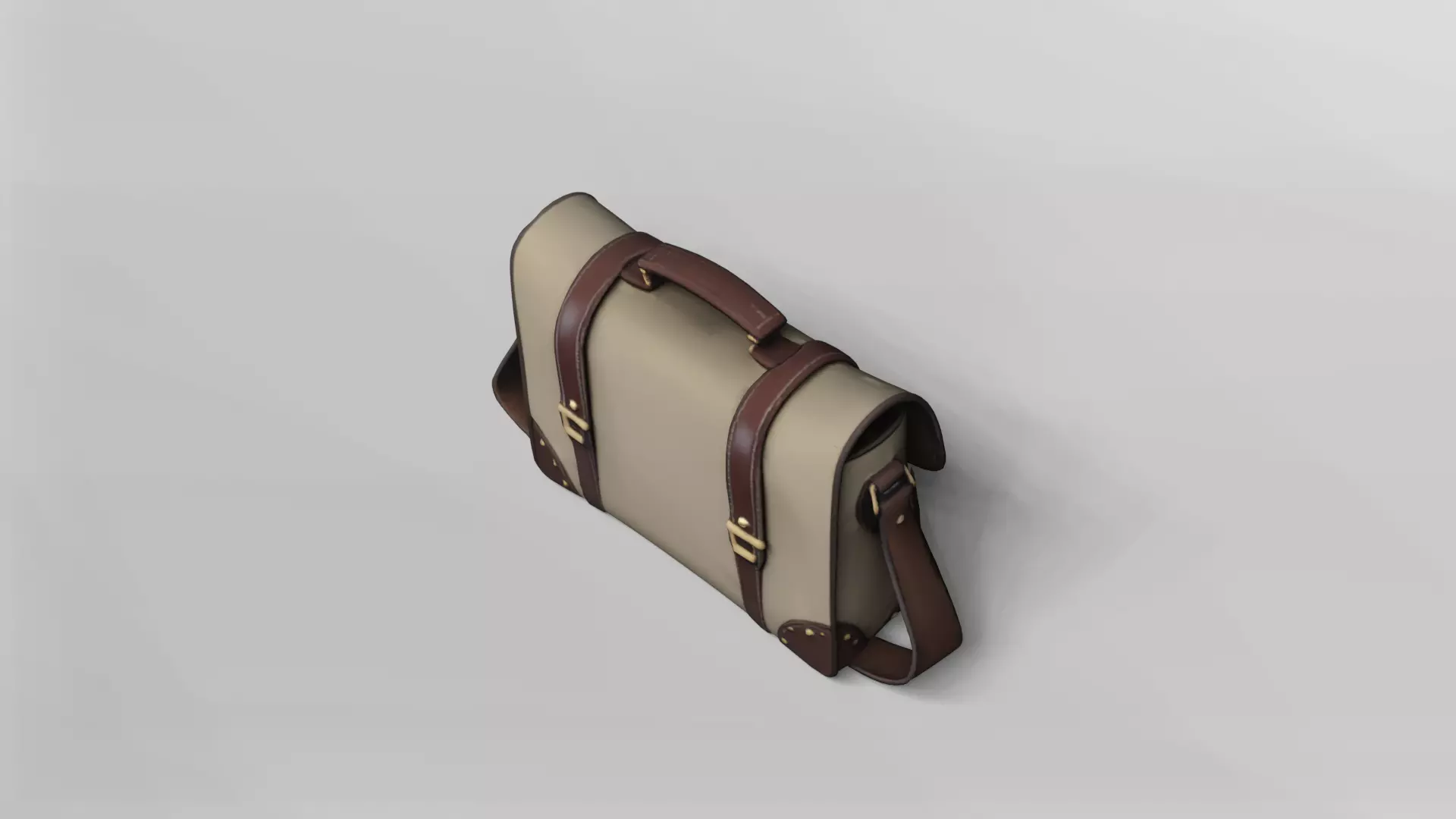 Classic Leather and Canvas Messenger Bag 3D Model 3D model_4