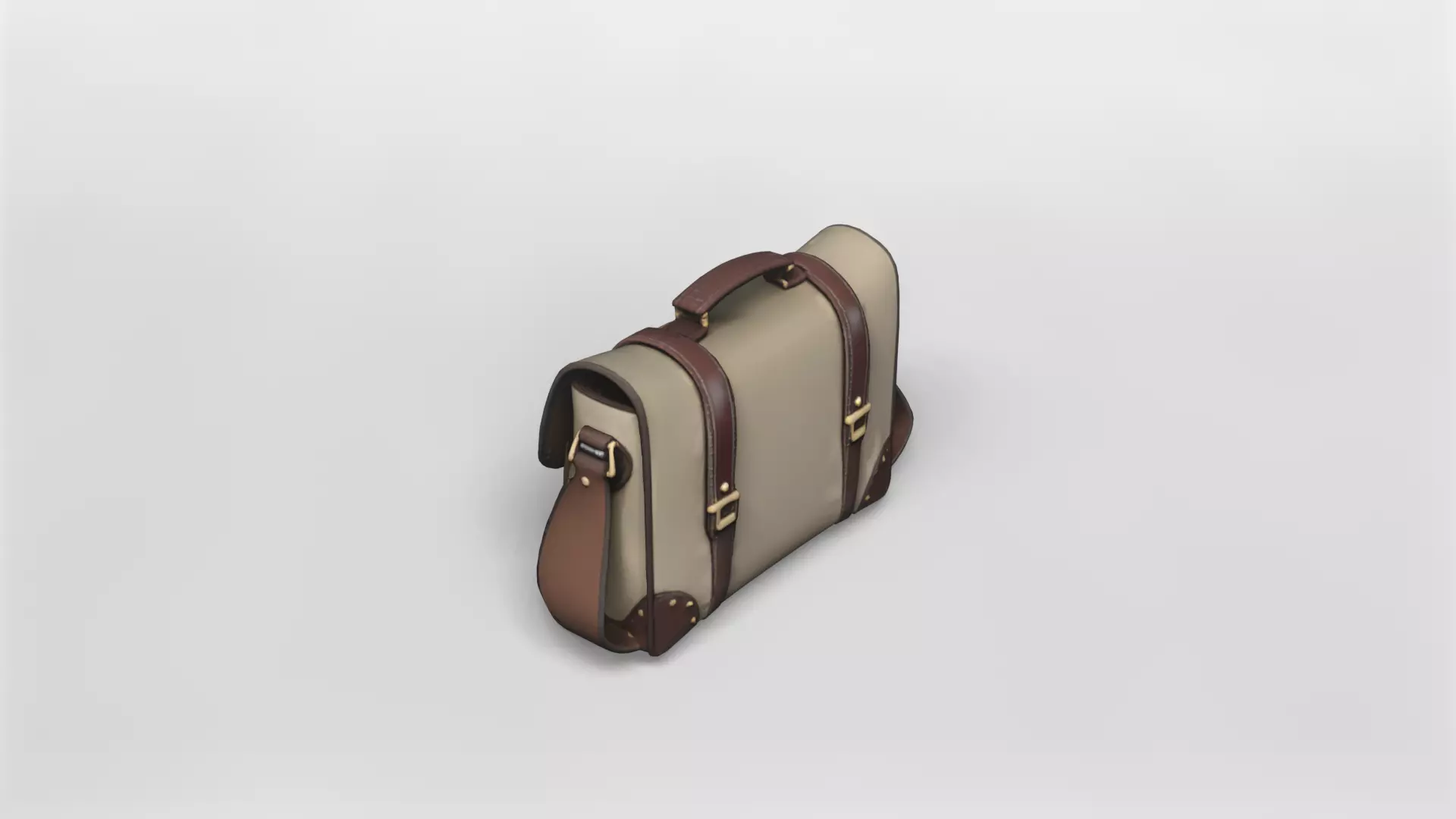 Classic Leather and Canvas Messenger Bag 3D Model 3D model_3