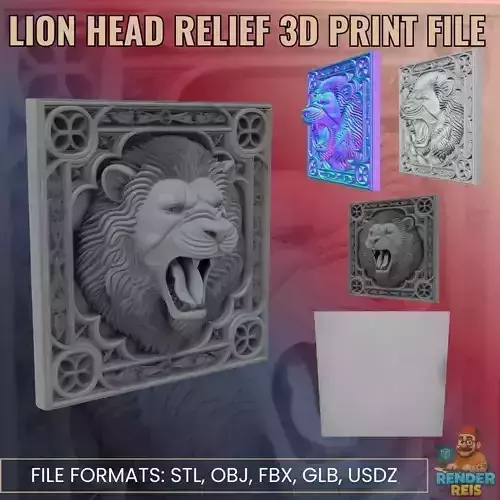 Lion Head Relief 3D Print File 3D print model