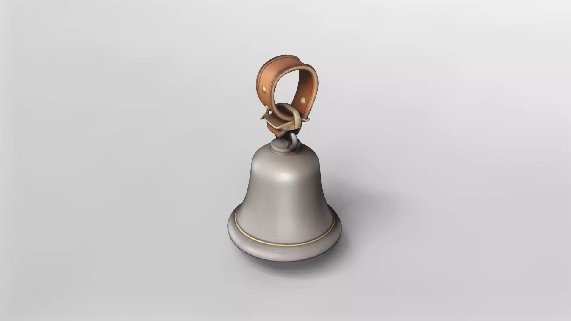 Vintage Metal Bell with Leather Strap 3D Model 3D model_2