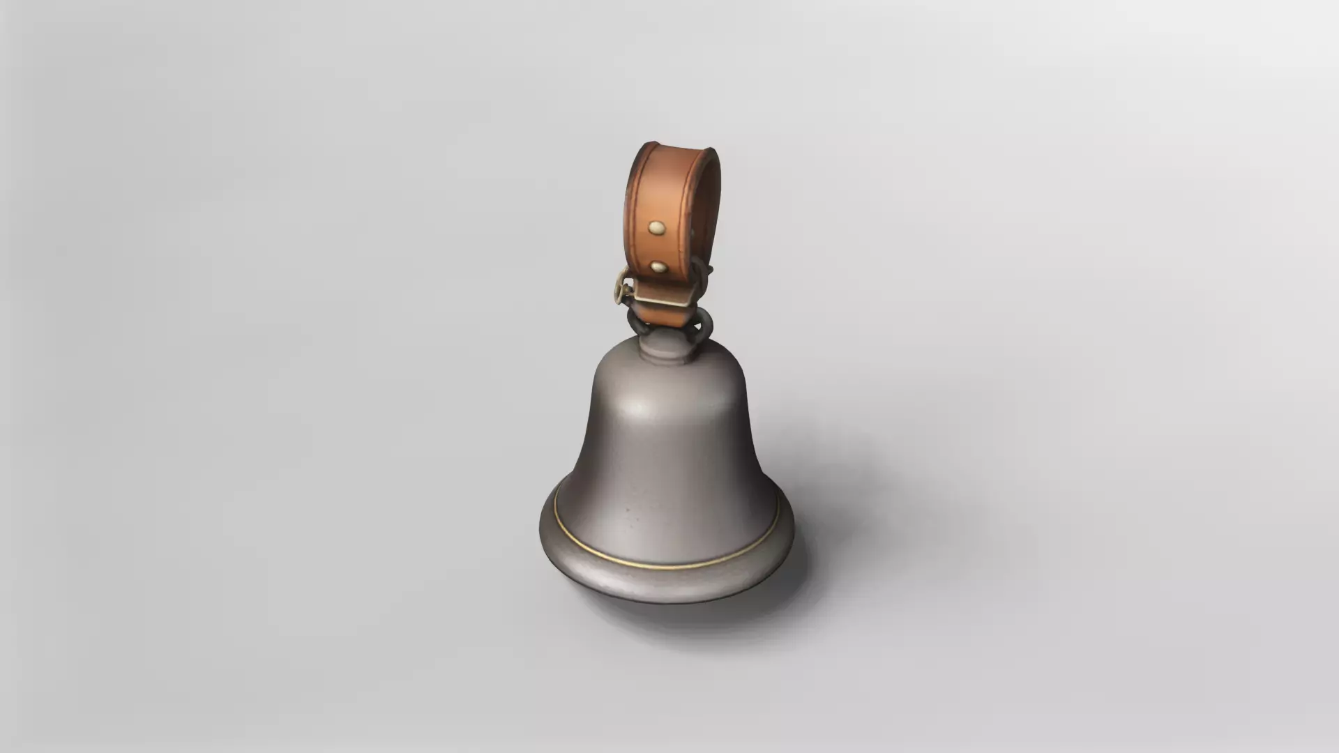 Vintage Metal Bell with Leather Strap 3D Model 3D model_1