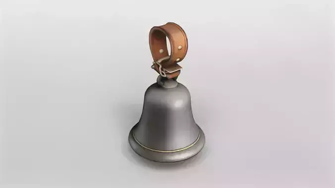Vintage Metal Bell with Leather Strap 3D Model 3D model