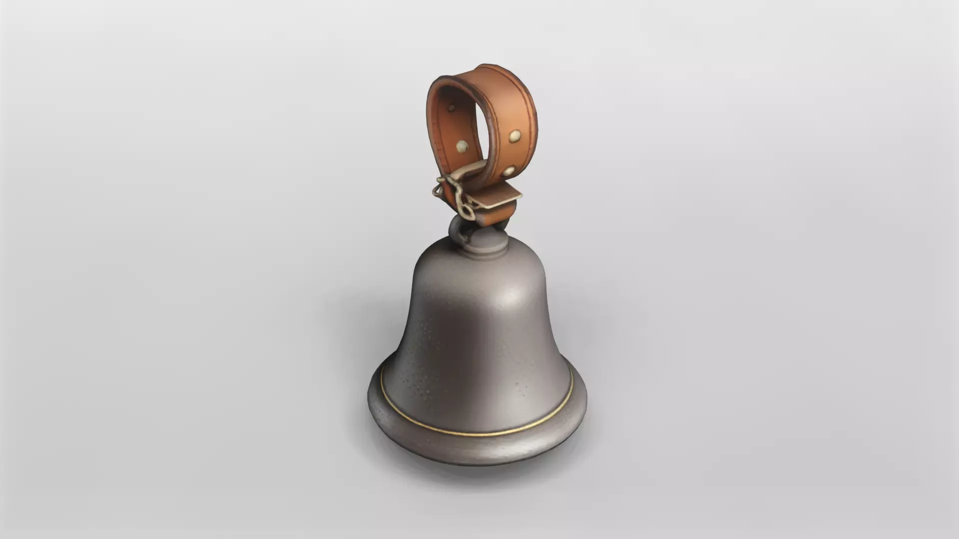 Vintage Metal Bell with Leather Strap 3D Model 3D model_0