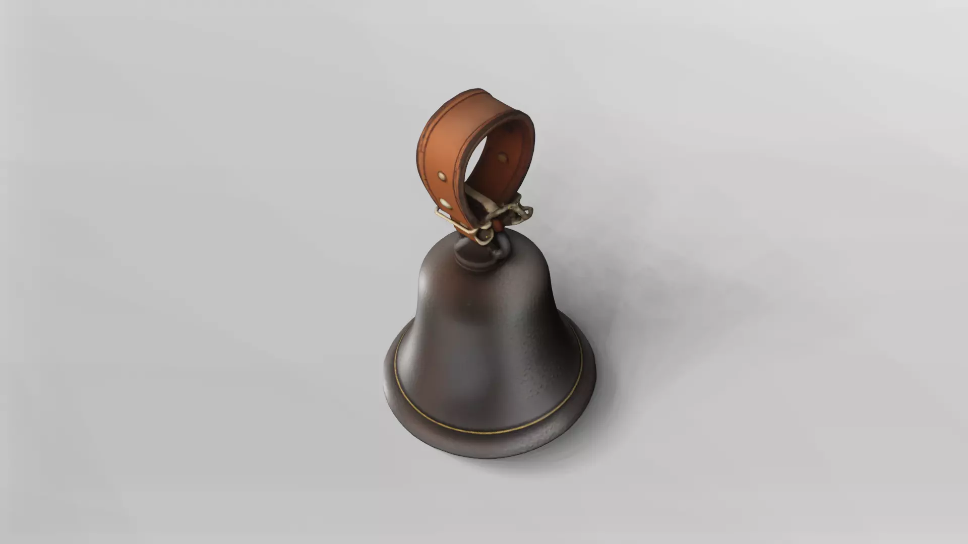 Vintage Metal Bell with Leather Strap 3D Model 3D model_4