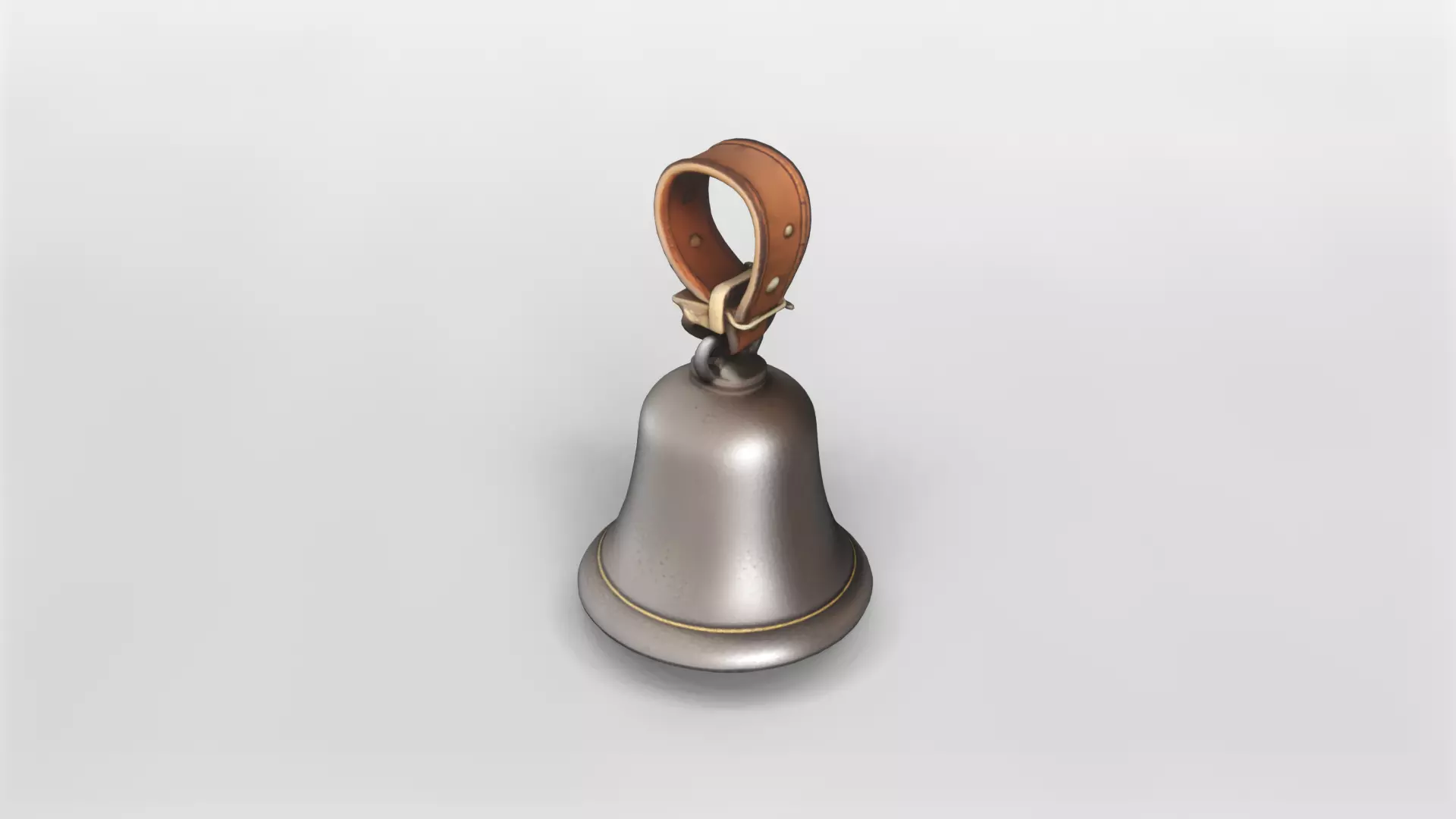Vintage Metal Bell with Leather Strap 3D Model 3D model_3