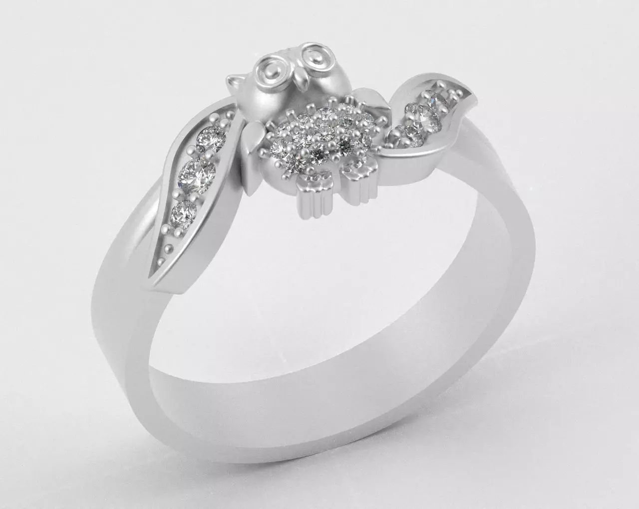 Owl Ring with Side Leaves 3D print model_19