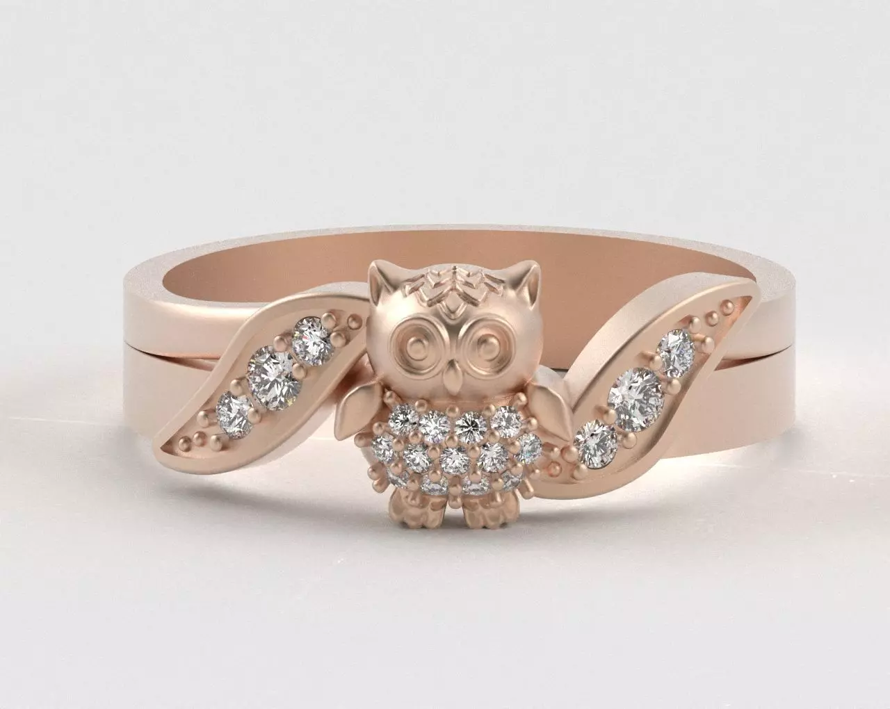 Owl Ring with Side Leaves 3D print model_44