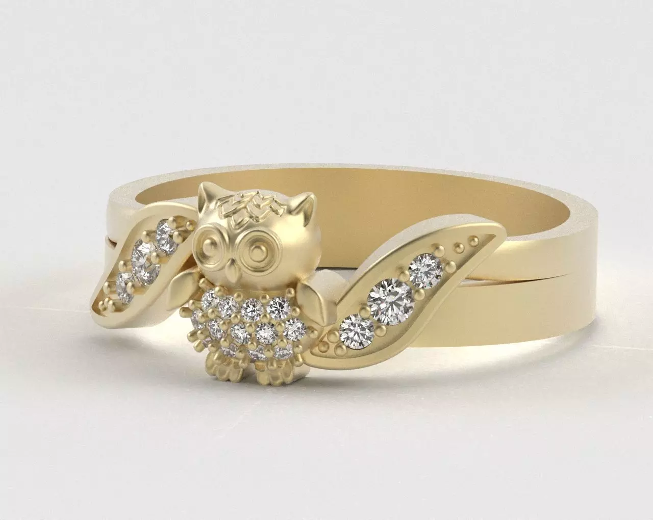 Owl Ring with Side Leaves 3D print model_33