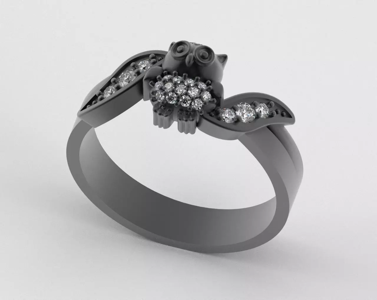 Owl Ring with Side Leaves 3D print model_12