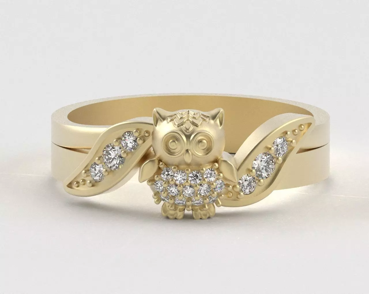 Owl Ring with Side Leaves 3D print model_0