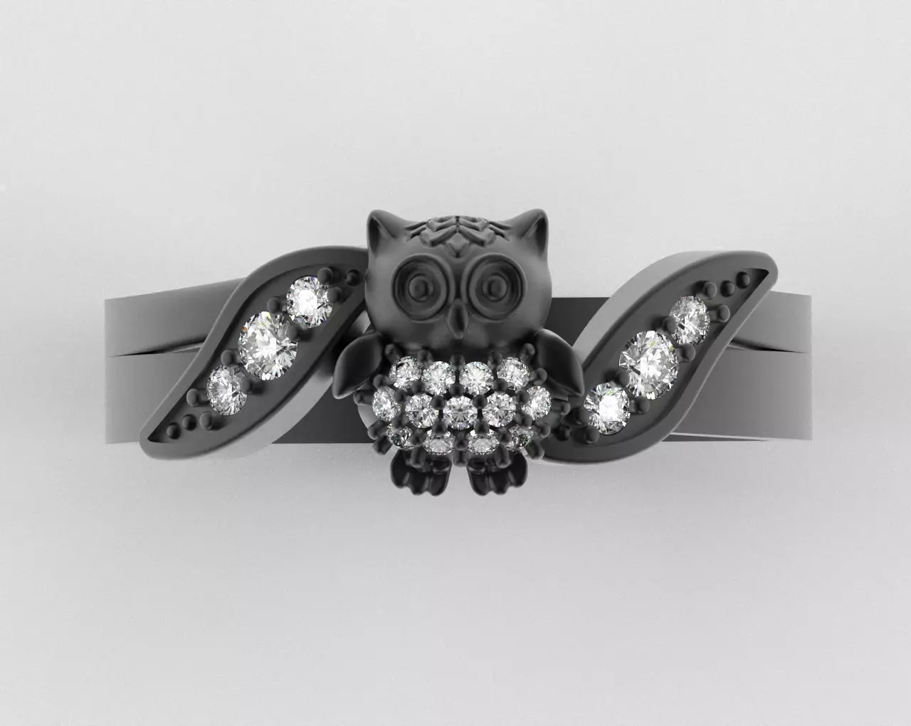 Owl Ring with Side Leaves 3D print model_10