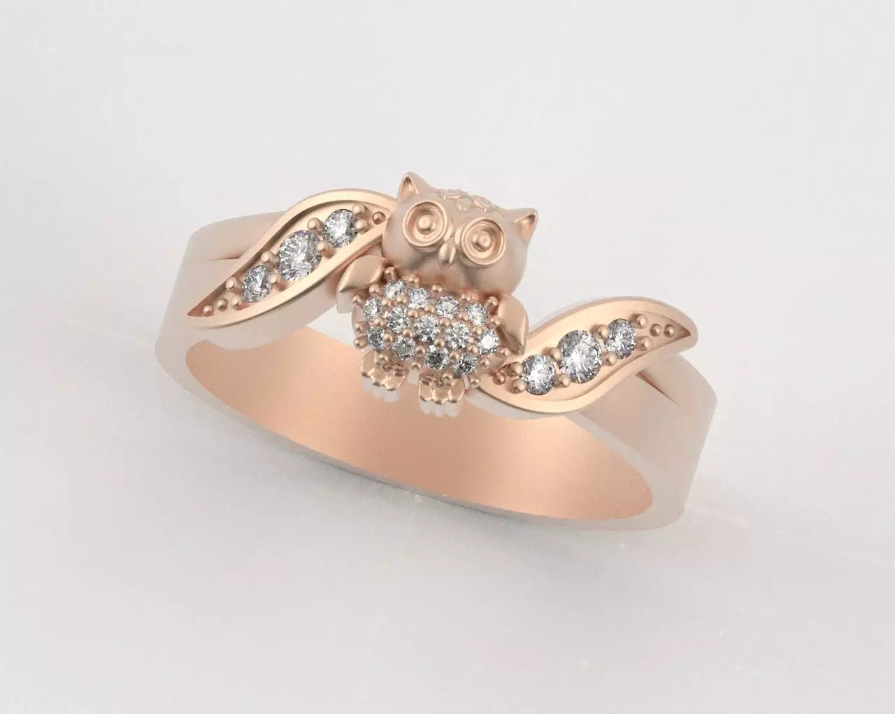 Owl Ring with Side Leaves 3D print model_15