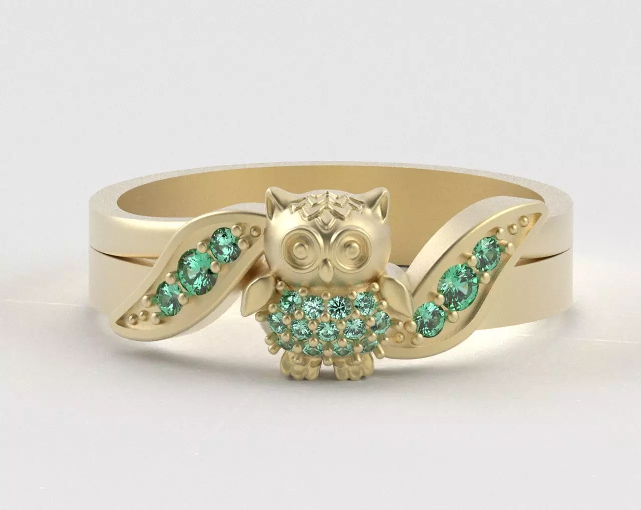 Owl Ring with Side Leaves 3D print model_46