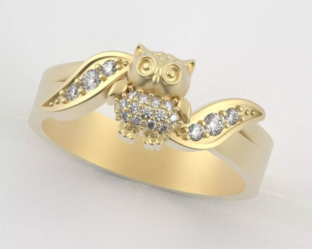 Owl Ring with Side Leaves 3D print model_27